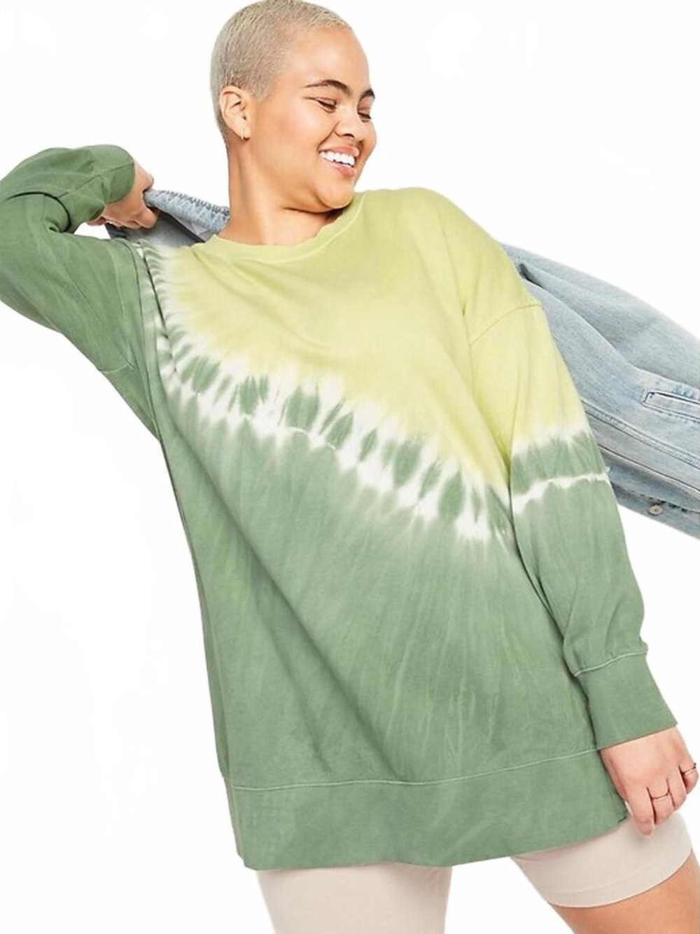 OLD NAVY Citrine Green Tie Dye Oversized Vintage Tunic Sweatshirt Size XL